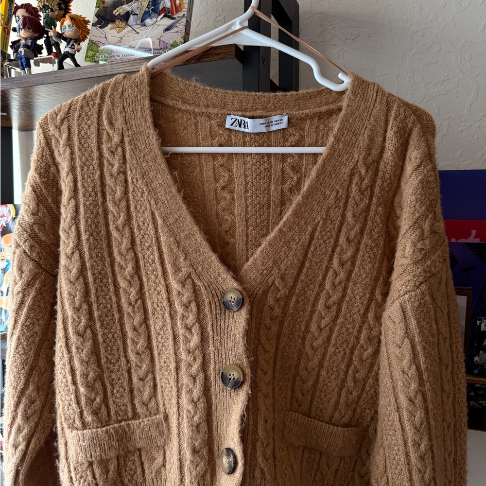 Zara Women's Brown Cable Knit Cardigan